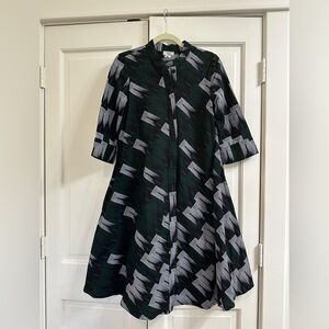 Zuri Kenya dress - black, green, and white print